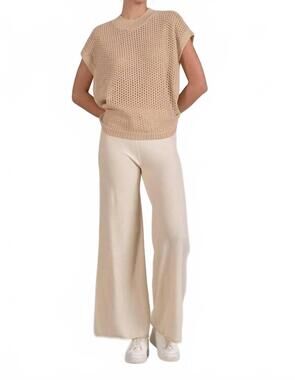 NEW ELAN short sleeve knit top in sand